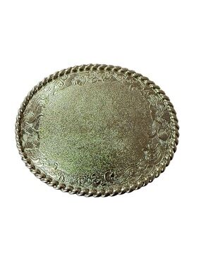 VTG Ornate Gold Tone Oval Western Belt Buckle Rope Floral Boho Festival Raintree